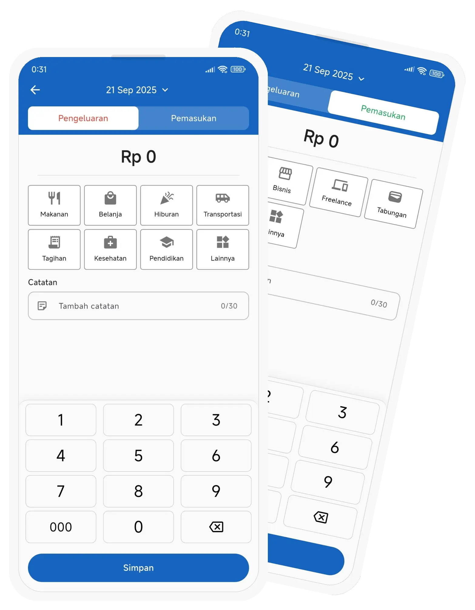 Tampilan form tambah transaksi di aplikasi Catatku